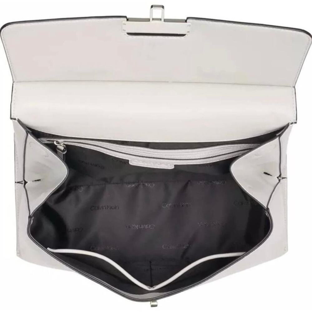 Calvin Klein Becky Turnlock Convertible Satchel Vegan Leather Dove Gray NWT - Picture 9 of 12